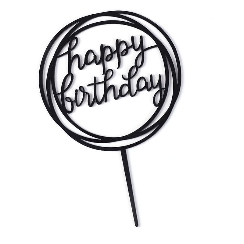 Topo de Bolo Happy Birthday Acrílico Rose Gold/ Dourado/ Preto/ Prata