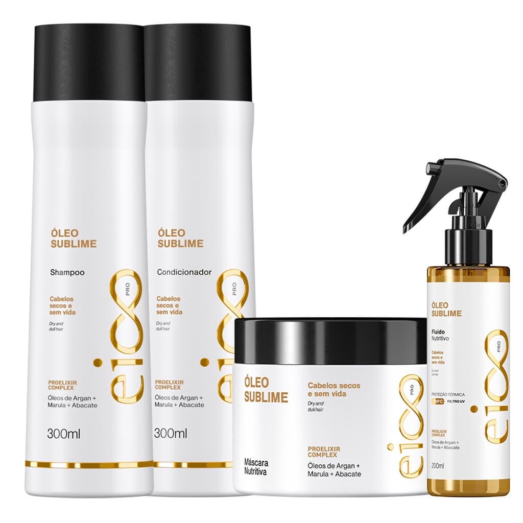 Eico Pro Óleo Sublime Reparador Shampoo Condicionador + Máscara + Spray Leave-in Protetor Térmico