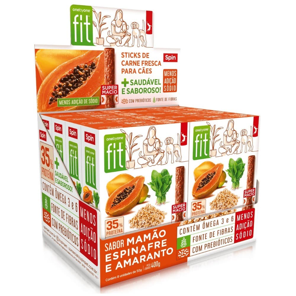 Kit 8 Petiscos Natural Stick FIT Spin Pet  Sabor Mamão 50g