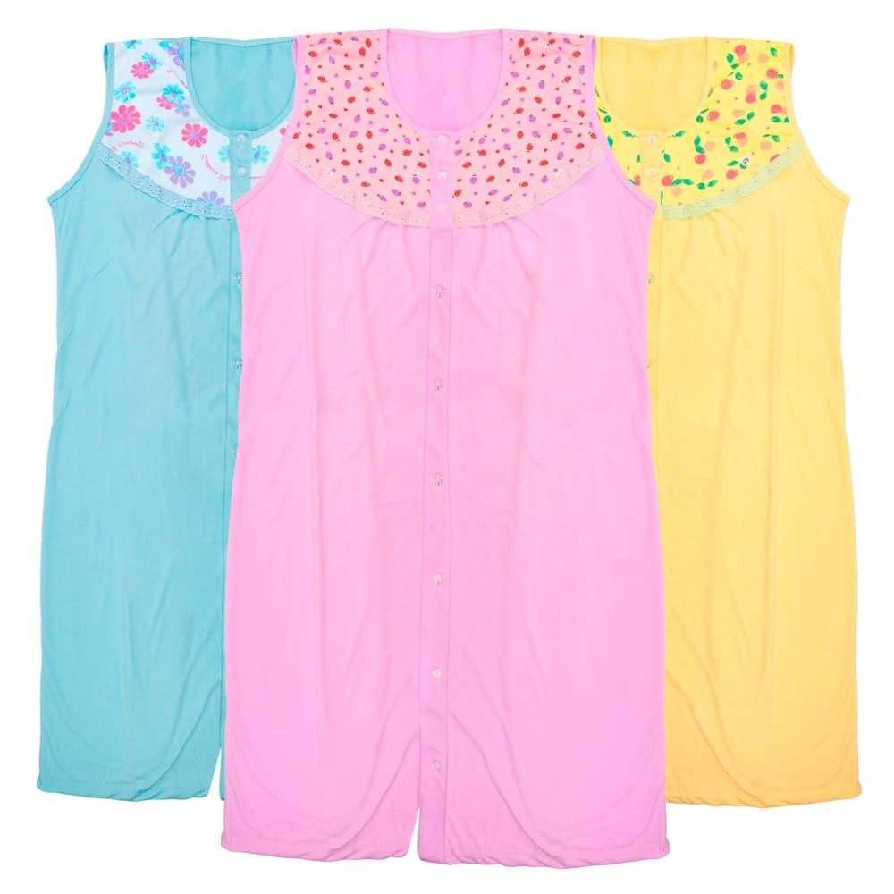 Kit 2 Camisola Adulta Com Babadinho Senhora Algodão Sem Manga