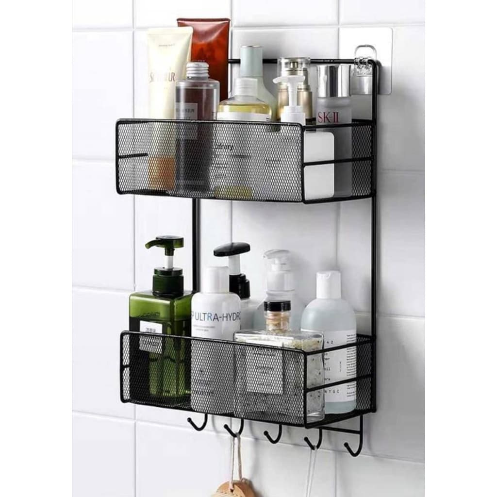 Cesto Organizador Aramado Preto Com 2 Prateleiras e 5 Cabideiros Tam 26x13x42,5 ( QUALIDADE PREMIUM ) - Top House
