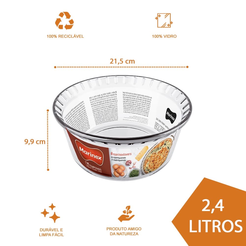 Refratário de Vidro Forma Redonda Suflê 2,4ml Marinex 2Un