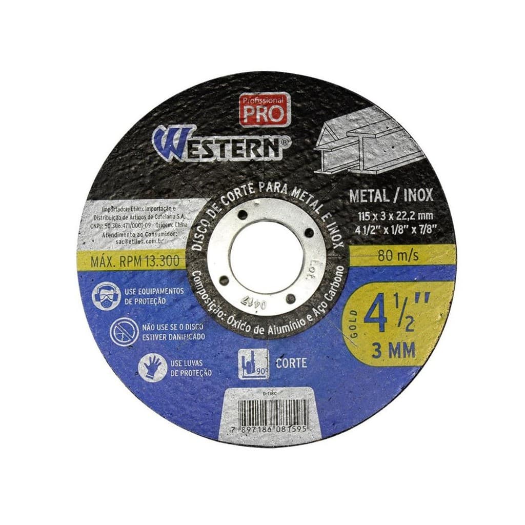 Discos Corte Fino Para Ferro Metal Inox 41/2 11,5x22,2x0,3cm