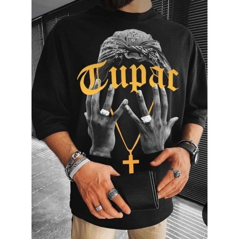 Camiseta Oversized Rapper Tupac 2pac Street Styles Moda Streetwear Camisa Oversize Estilo de Rua Grande Estampada