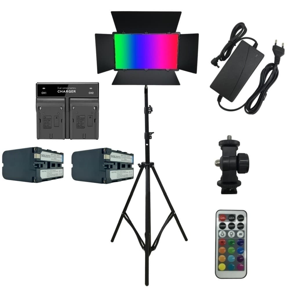 Painel LED 50w Soleste U800 RGB+Tripé+2Baterias+Carregador2