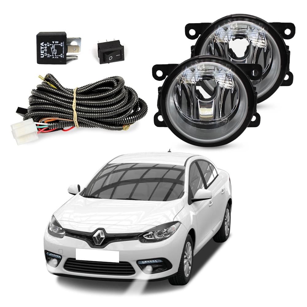 Kit Farol de Milha Fluence 2011 a 2019 Farol Auxiliar de Carro Lente de Vidro Neblina Automotivo
