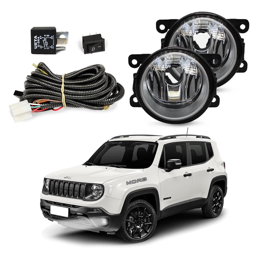 Kit Farol de Milha Jeep Renegade 2015 a 2021 Farol Auxiliar de Carro Lente Vidro Neblina Automotivo