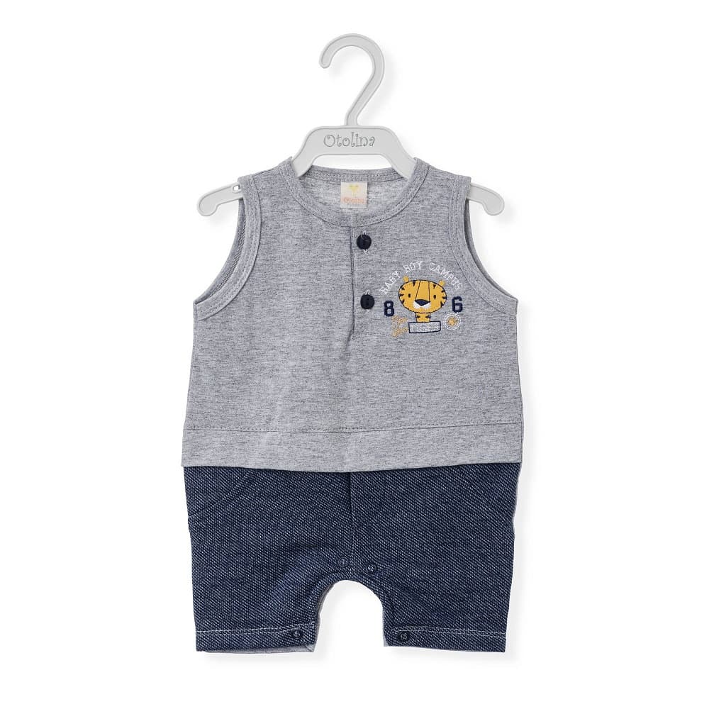 Macacão Banho de Sol Curto Bebê Otolina Tigre Mescla c/ Jeans