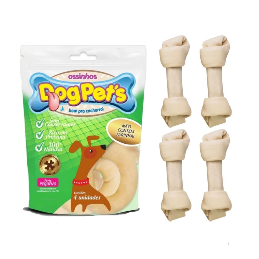 KIT Ossos para Cães DogPets 4x Rosca 8cm e 4x Ossinho Nó 16cm