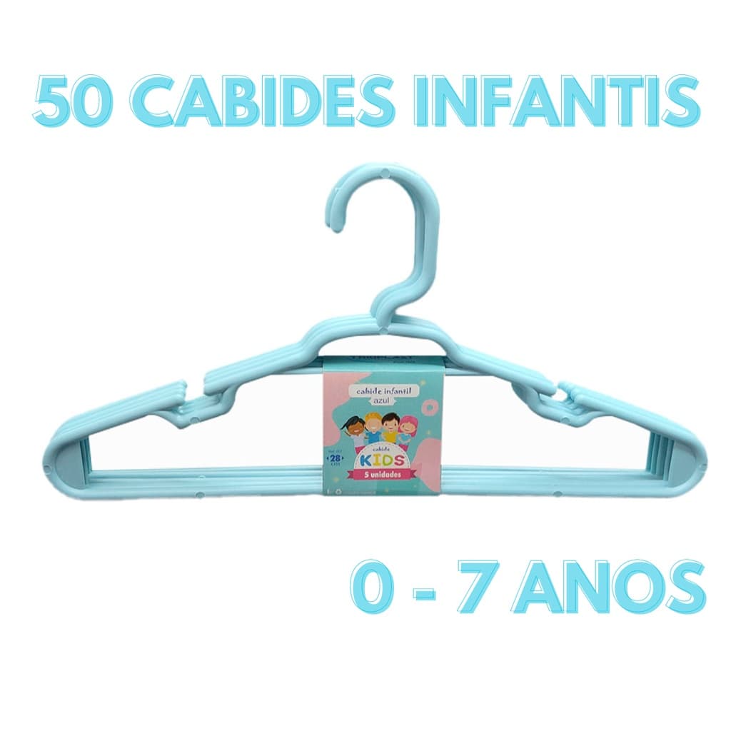 Kit 50 Unidades Cabide Infantil Azul Organização Roupa Infantil Bebê