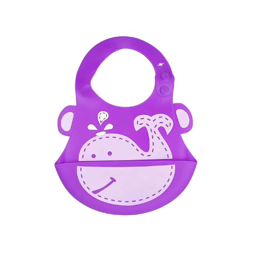 Babador bebê Infantil Silicone Baleia Lilás com cata-migalhas Kababy 1037H Introdução Alimentar