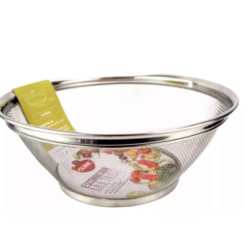 Cesta Multiuso Em Aço Inox Premium Peneira Arroz Macarrão Feijão Frutas Legumes 22cm