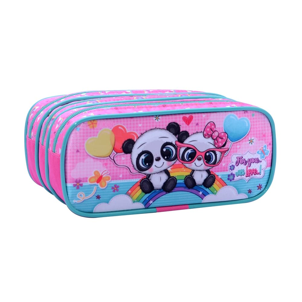 ESTOJO ESCOLAR PANDA BABY TRIPLO TRÊS DIVISÕES ESTOJOS KIDS