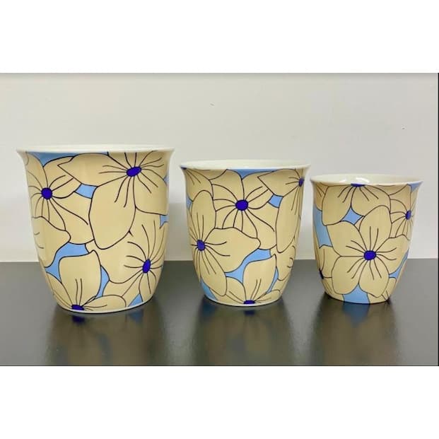 Trio de Vasos em Porcelana Estampado 15 x 14 cm / 13 x 12 cm / 12 x 10 cm