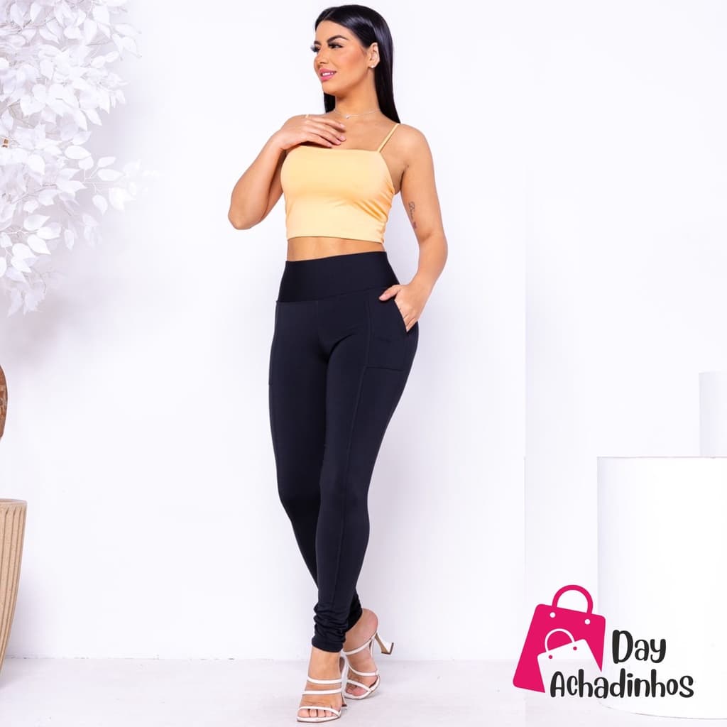 Calca Legging Suplex Power Montaria Cintura Alta Grossa Zero Transparência Bolso Frontal