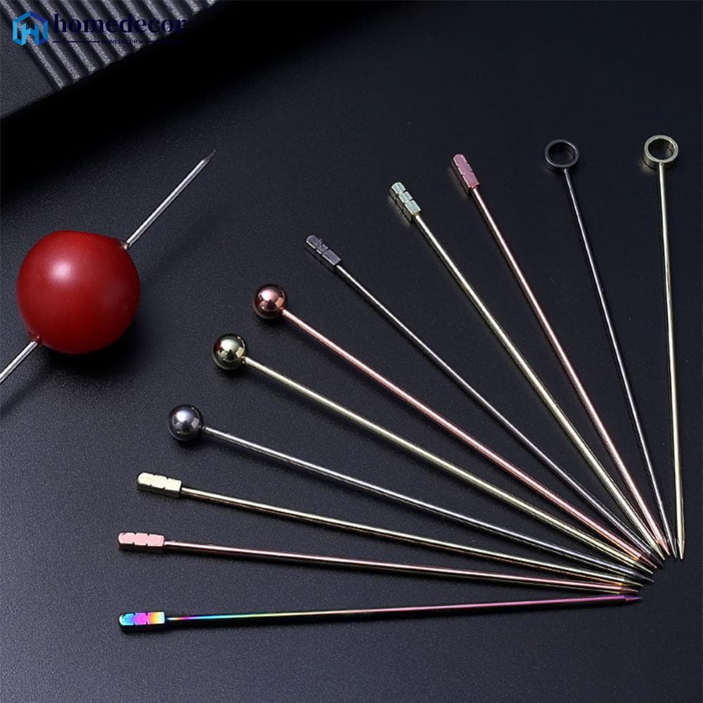 HOMEDECOR 3Pcs Coquetel Reutilizável De Aço Inoxidável Palitos De Frutas Martini Swizzle Utensílios De Barra Para Festa De Casamento A1T3