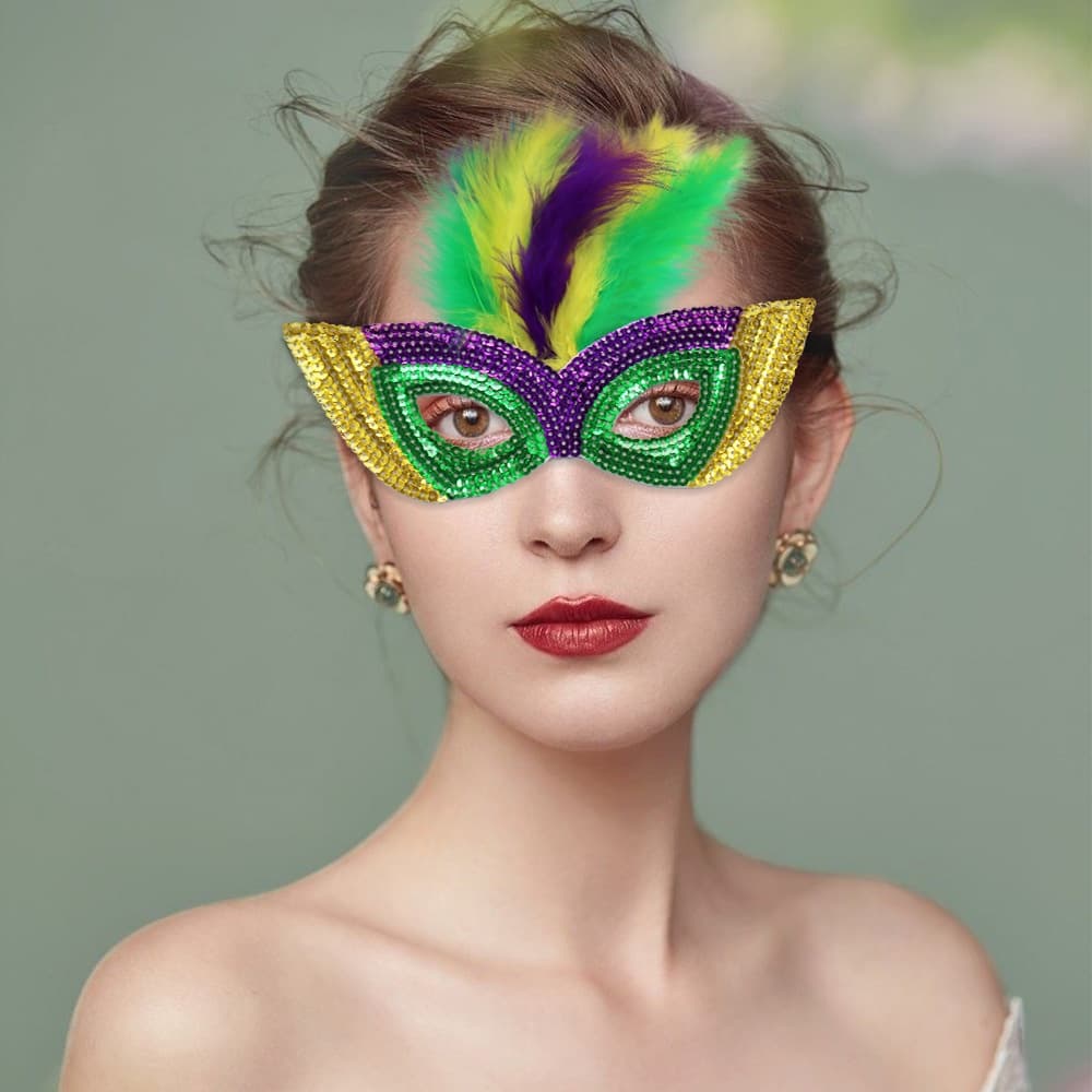 Carnaval Ouro Roxo Verde Pena Lantejoulas Meia Máscara Facial Maquiagem Bola Desempenho Suprimentos
