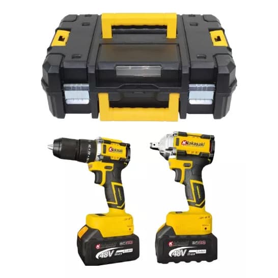Chave Impacto 48v + Furadeira Parafusadeira a Bateria 2 em 1 com Maleta de Transporte