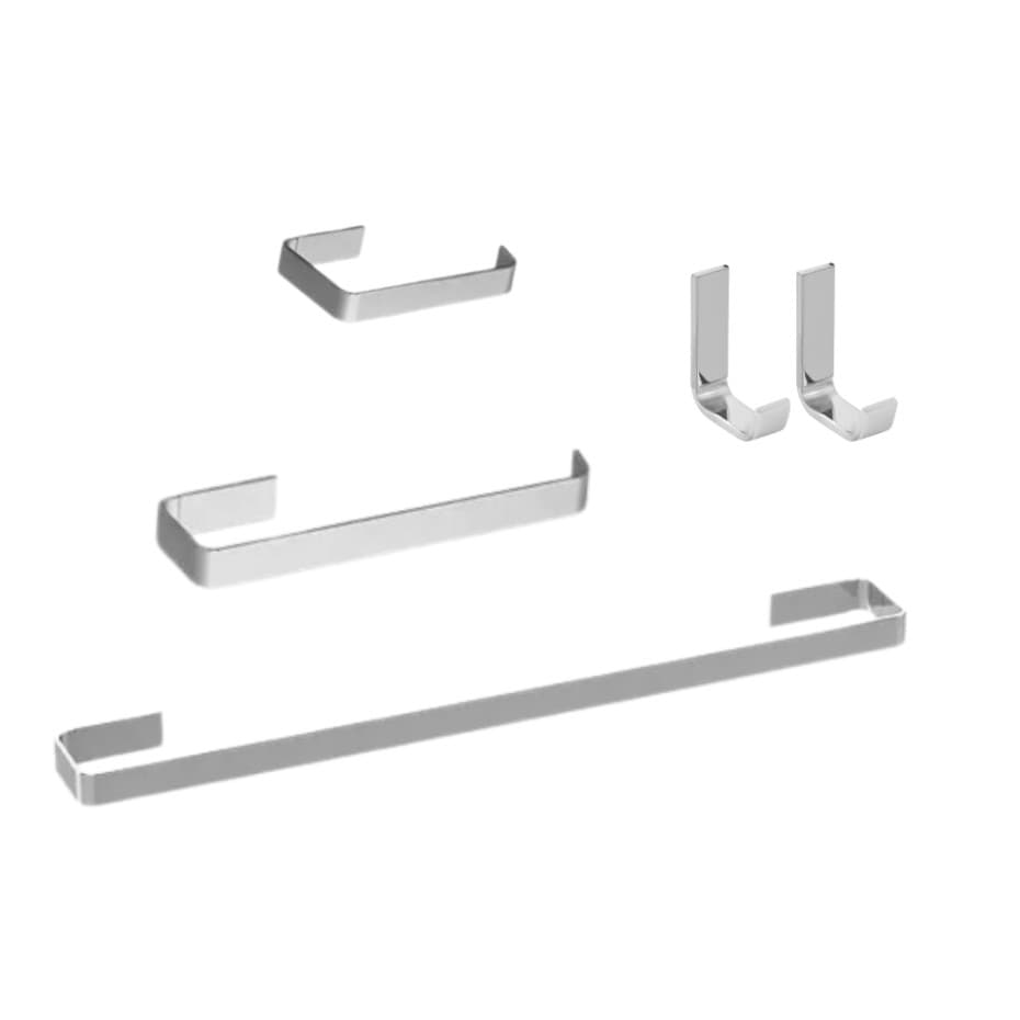 Kit Acessórios Para Banheiro Quadrado 04 Peças + 01 Cabide Cromado