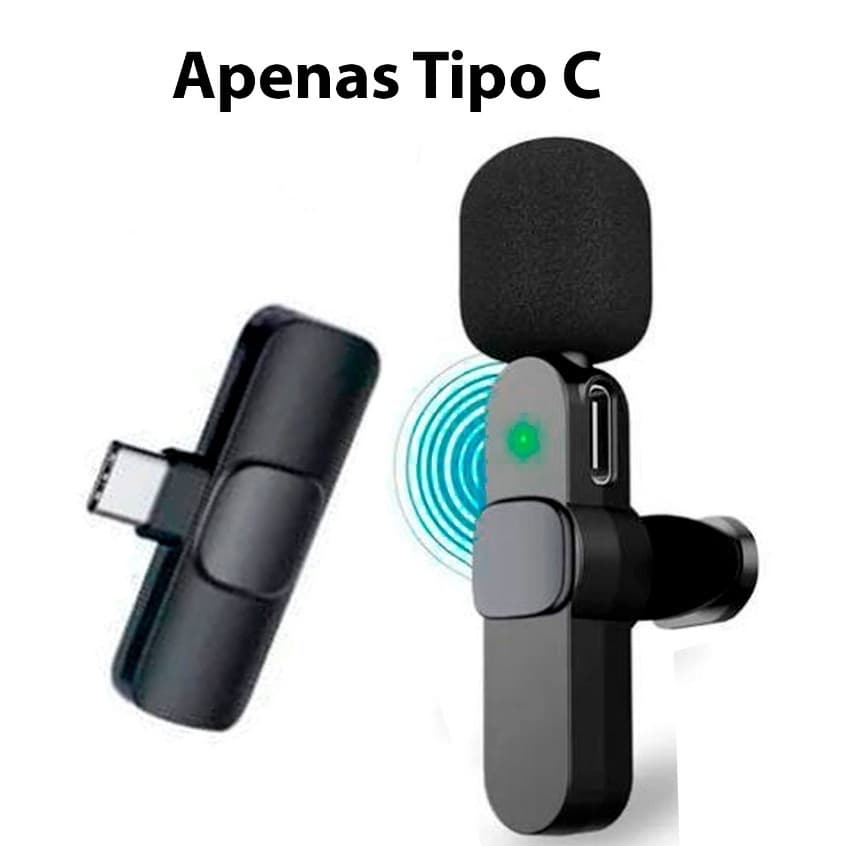 Microfone de Lapela Sem Fio  Vlog Tipo C
