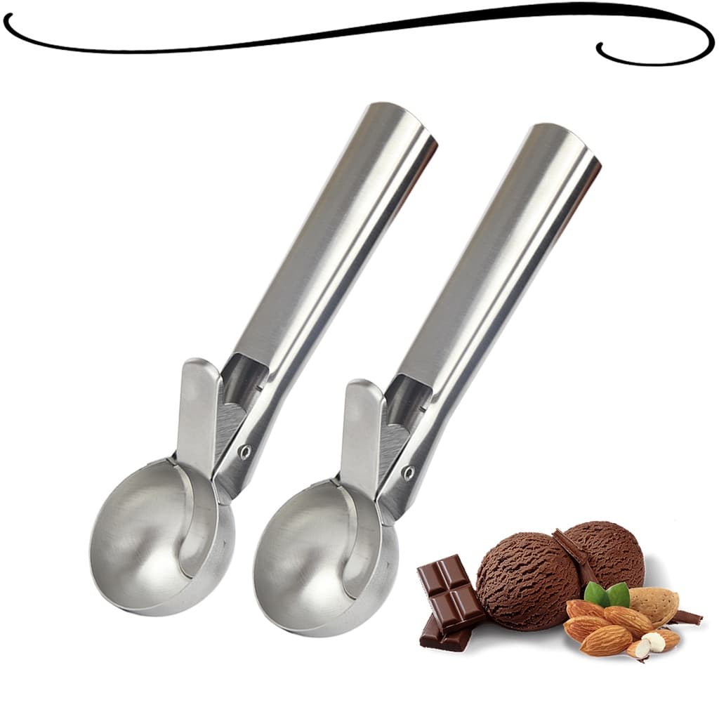 Kit 2 Colher De Sorvete Sobremesa Em Aço Inox Elegante Profissional Pegador De Sorvete Concha Bola Reforçado
