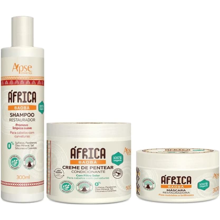 KIT Apse África Baobá Shampoo 300ml e Creme de Pentear 500g e Máscara 300g