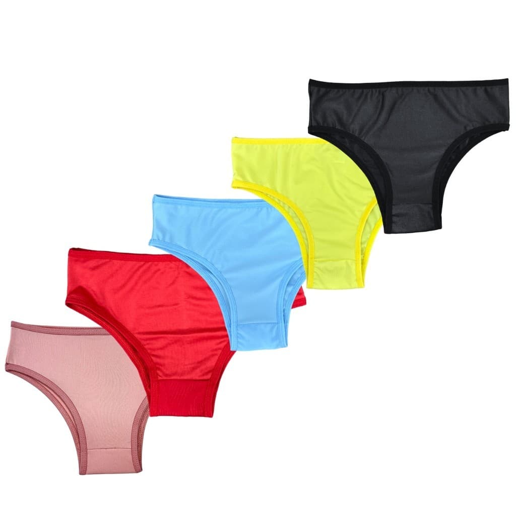 Kit 5 Calcinha Lisa Juvenil e Infantil Conforto Menina Moça Tanga Poliéster Forrada