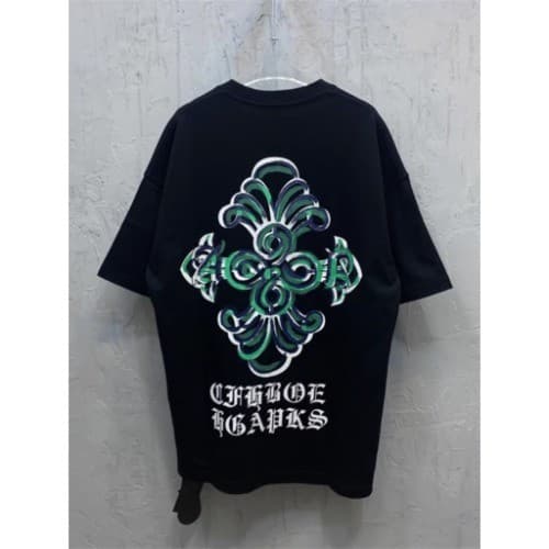 Chrone Hearts Graffiti Cross Sânscrito Impressão DTF Manga curta Homens Mulheres Camiseta Casual Solta 823