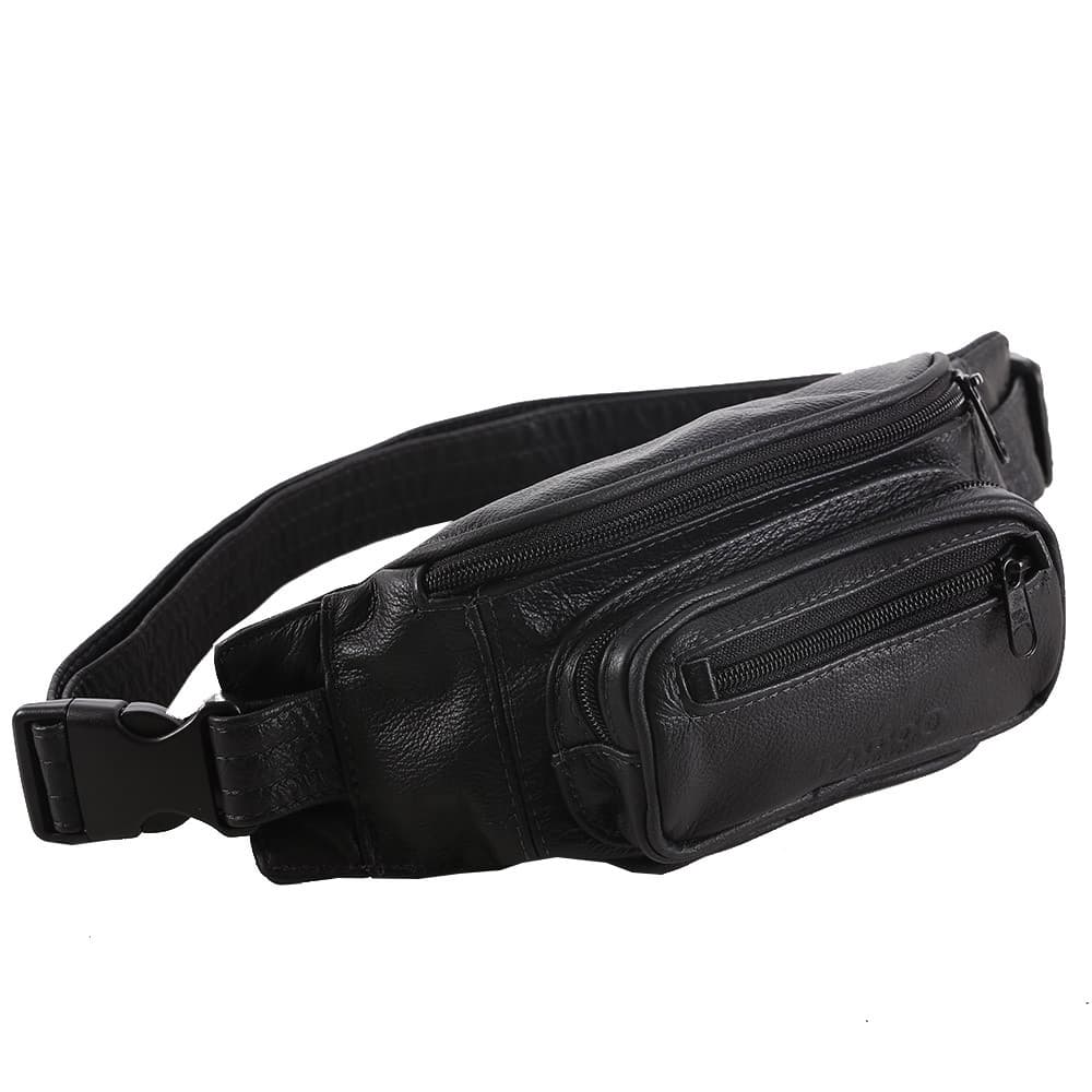 Pochete Bolsa de Cintura - Couro - A14 - Preta