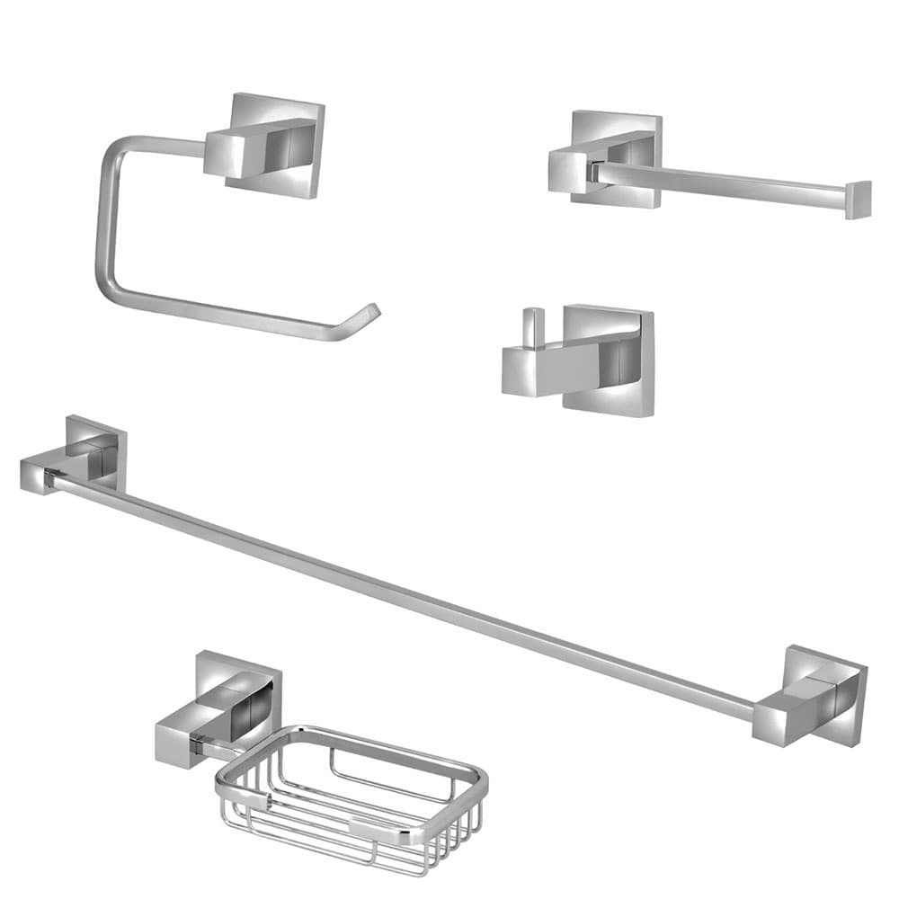 Kit Acessórios Quadrado Banheiro 100% Metal Cromado 5 Peças