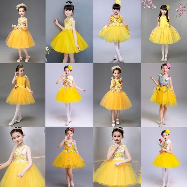 Crianças coro desempenho traje jardim de infância dança inchado vestido de princesa meninos meninas poesia recitação com