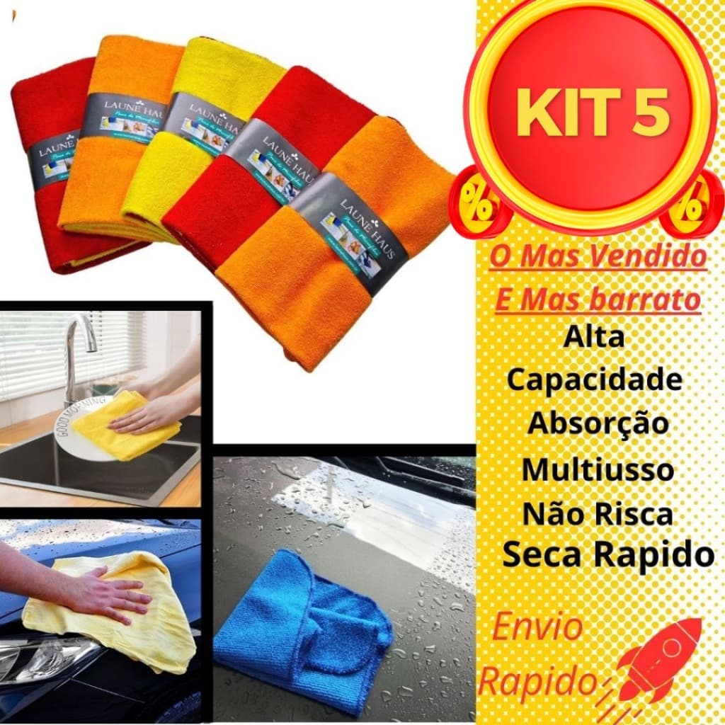 Panos de microfibra kit com 5 panos premium para limpeza geral  casa carro alta absorção 30x30 cm