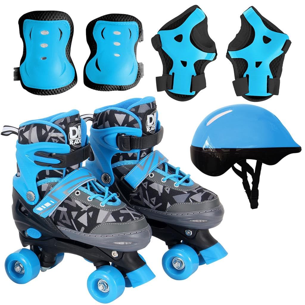 Patins Infantil Ate 80kg Ajustavel Em 4 Numeros Com Protecao Azul Menino Radical Com Cadarco - Dm Toys