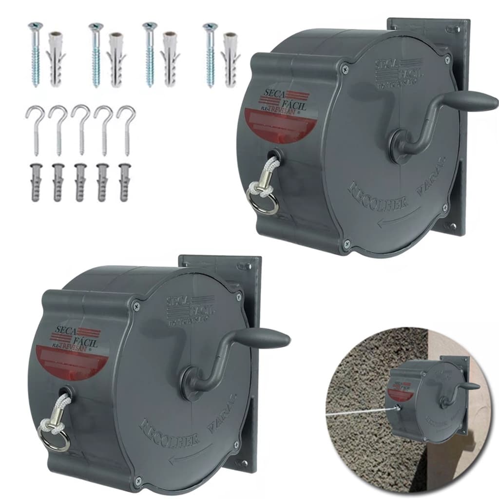 Kit 2 Varais Retrátil Parede Recolhível de Roupas Corda 30m Cinza