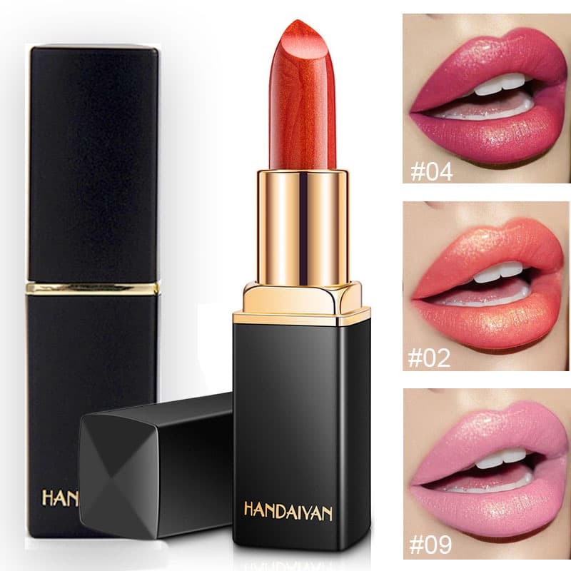 (READY STOCK) HANDAYYAN 9 Cores Brilho Labial À Prova D'água Mudança De Temperatura Batom Maquiagem Dourada MENGHNEG