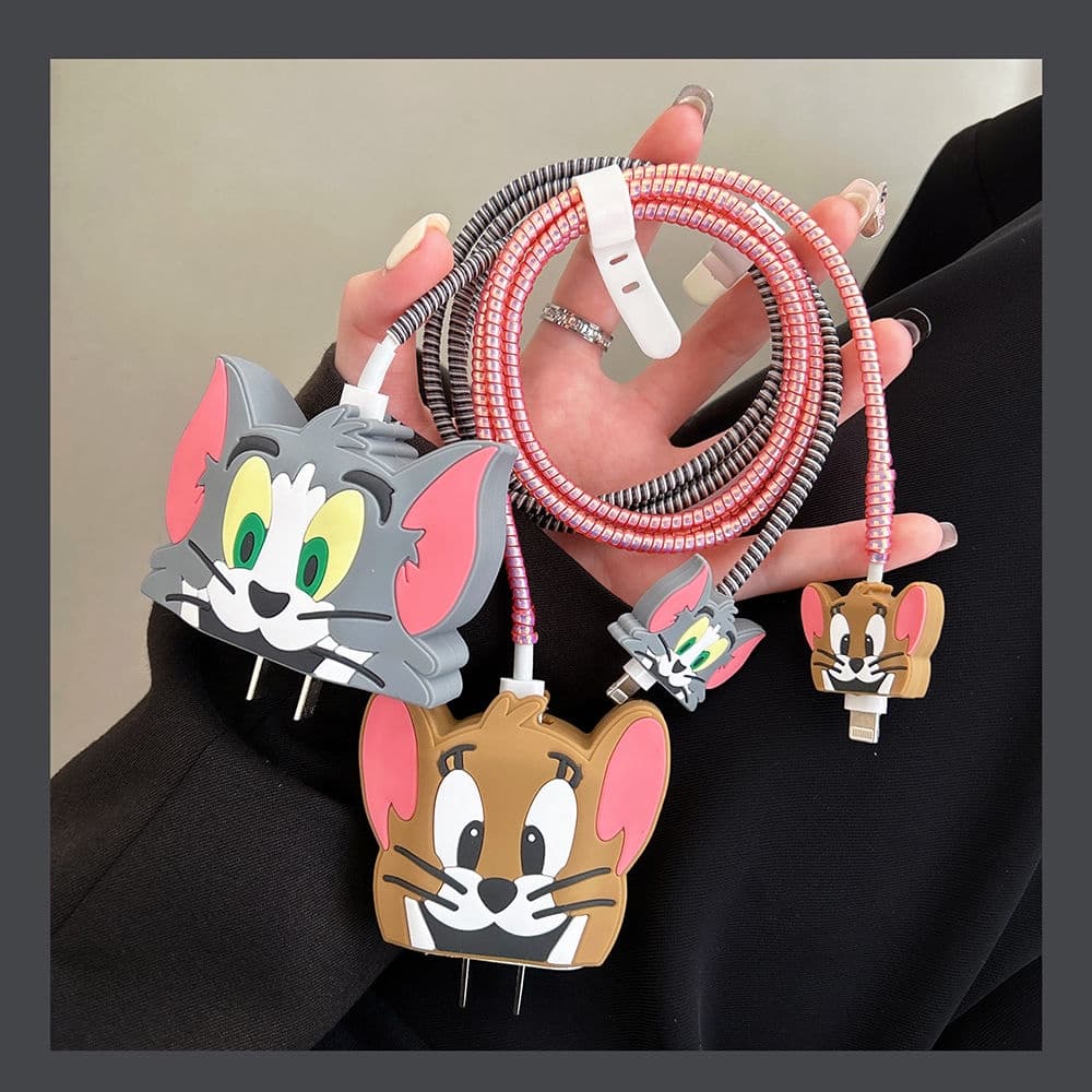 4PCS Bonito Desenho Animado Tom E Jerry Apple 15 Capa De Proteção Do Cabo De Dados iPhone 14pro Carregador Máximo Adequado Para Carga Rápida De 18w/20w