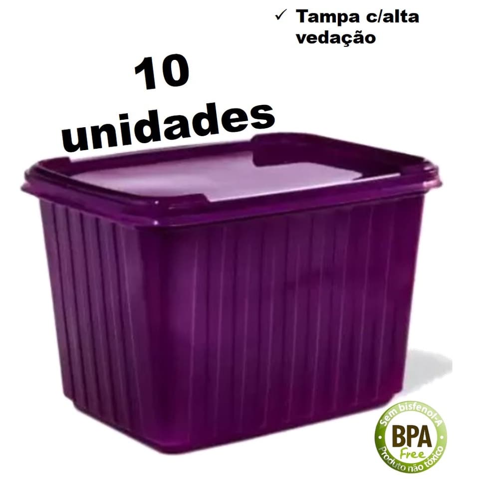 Pote sorvete 2 litros açai roxo 10 unidades c/ tampa alta vedação BP Potes