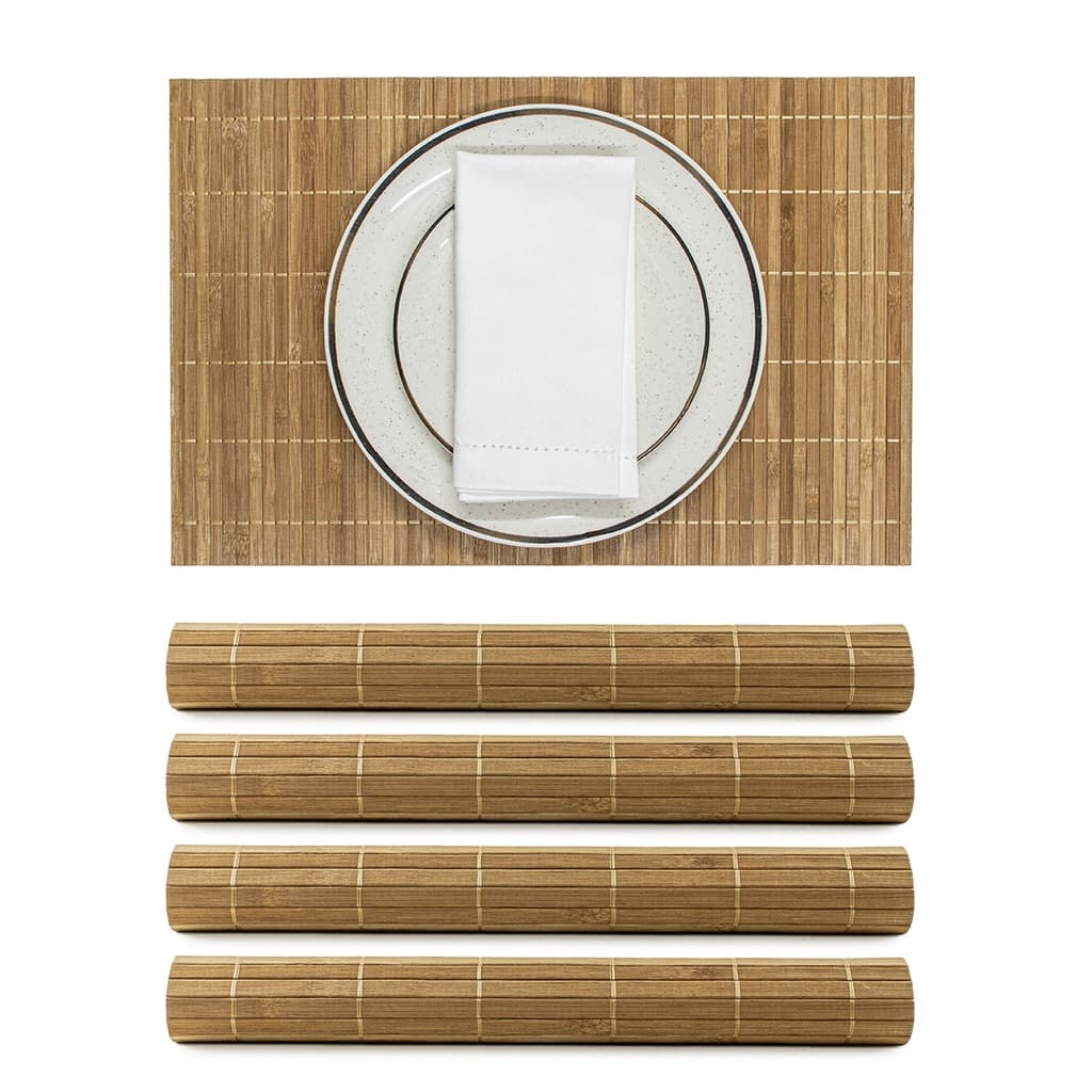 Kit Jogo Americano De Bambu Retangular 4 Peças Descanso Para Pratos Mesa Posta Jantar Natural Grande Artesanal 45x30cm