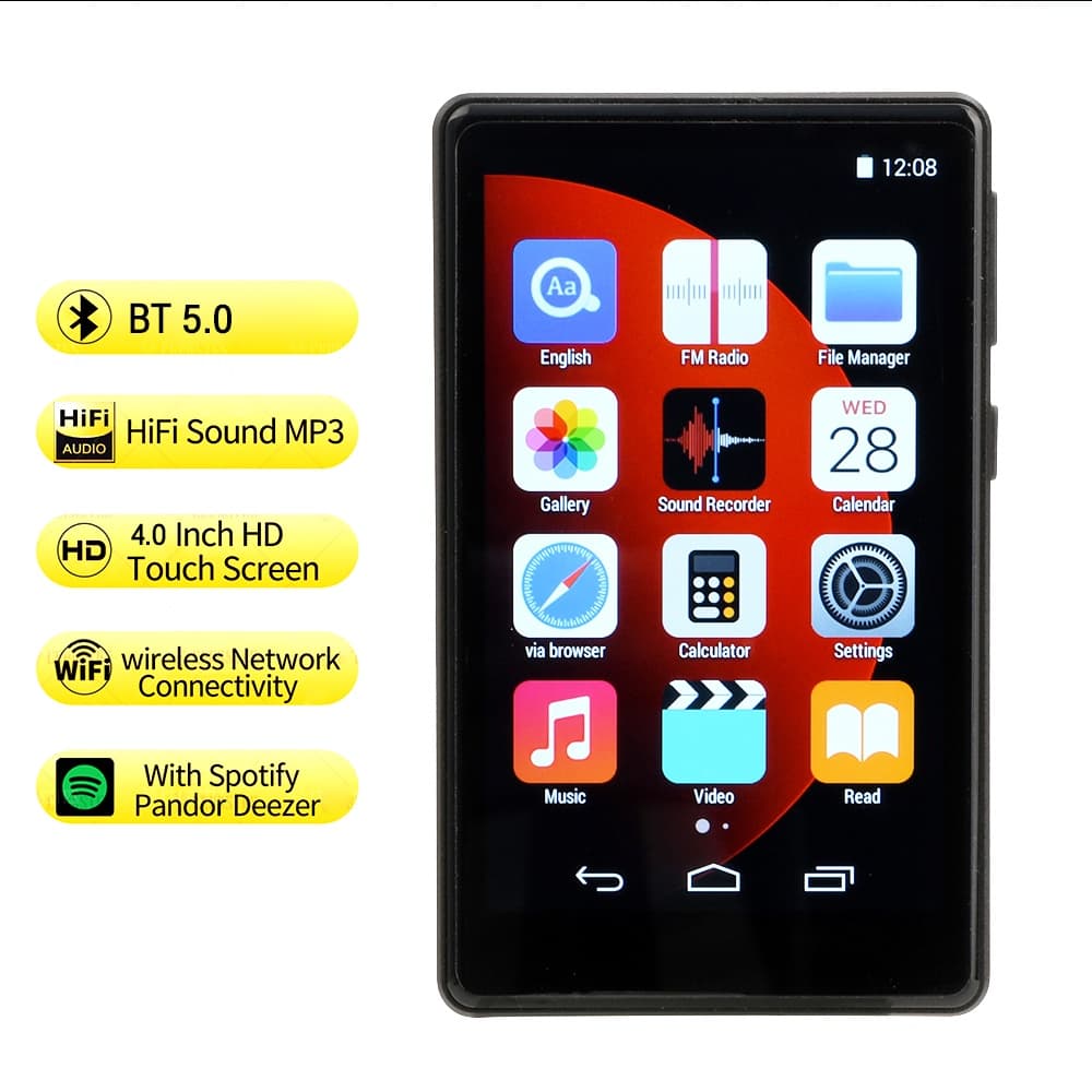 MP3 Player WiFi Bluetooth 5.0 MP4 MP5 4.0 " Tela Sensível Ao Toque Completa Android 8.1 Sistema Inteligente Com Spotify Streaming Music