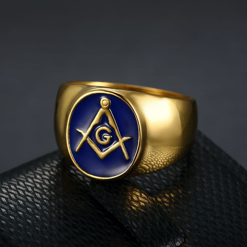 Anel De Titânio Aço Ouro Maçônico Finger Ring Moda Hip Hop Personalidades Joalheria Acessórios Para Homem