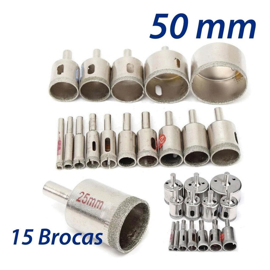 Kit 15 Serra Copo Diamante 6 8 10 12 14 16 18 20 22 25 26 28 30 40 50mm Vidro Porcelanato