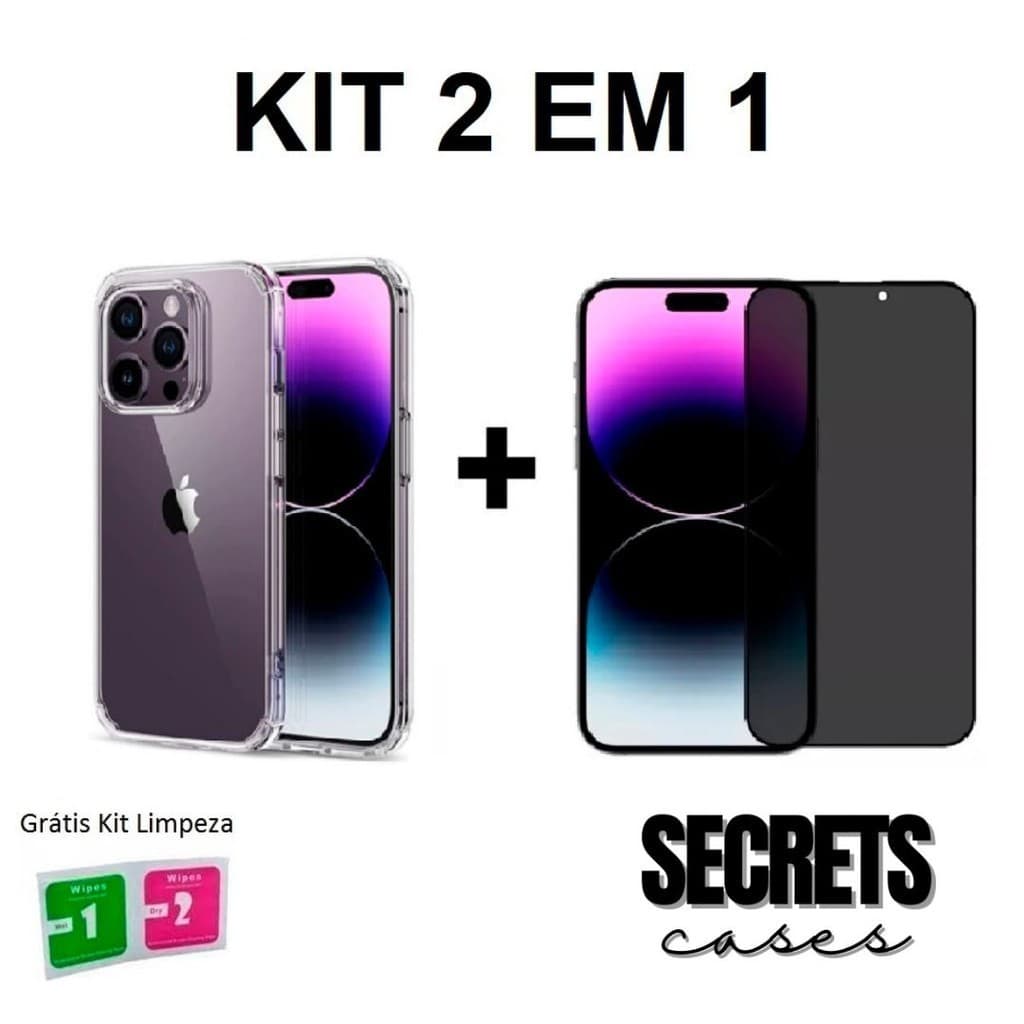 Kit Case Anti-Shock Para iPhone 15 Pro + Película 3D Privacidade