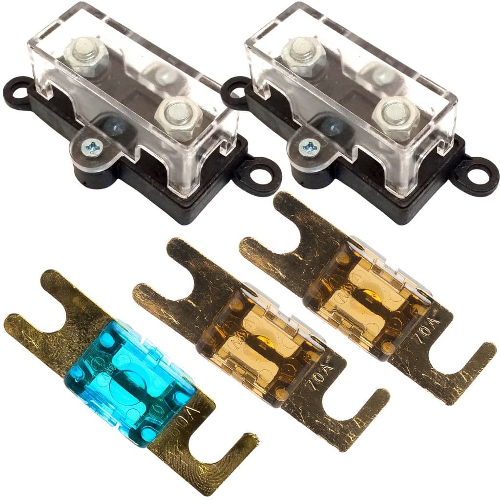 KIT 2 PORTA FUSÍVEL SOM AUTOMOTIVO MIDI + 2 FUSÍVEIS 70 AMP E + 1 FUSÍVEL 60 AMP