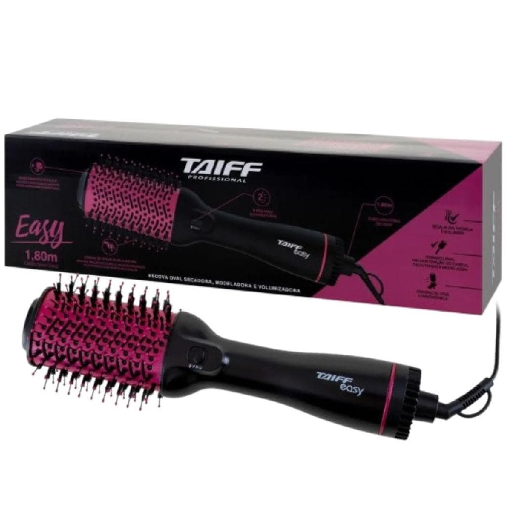 Escova Secadora Taiff Easy Preta E Rosa Cabo Giratório 3 Temperaturas - 1200W - 110V.