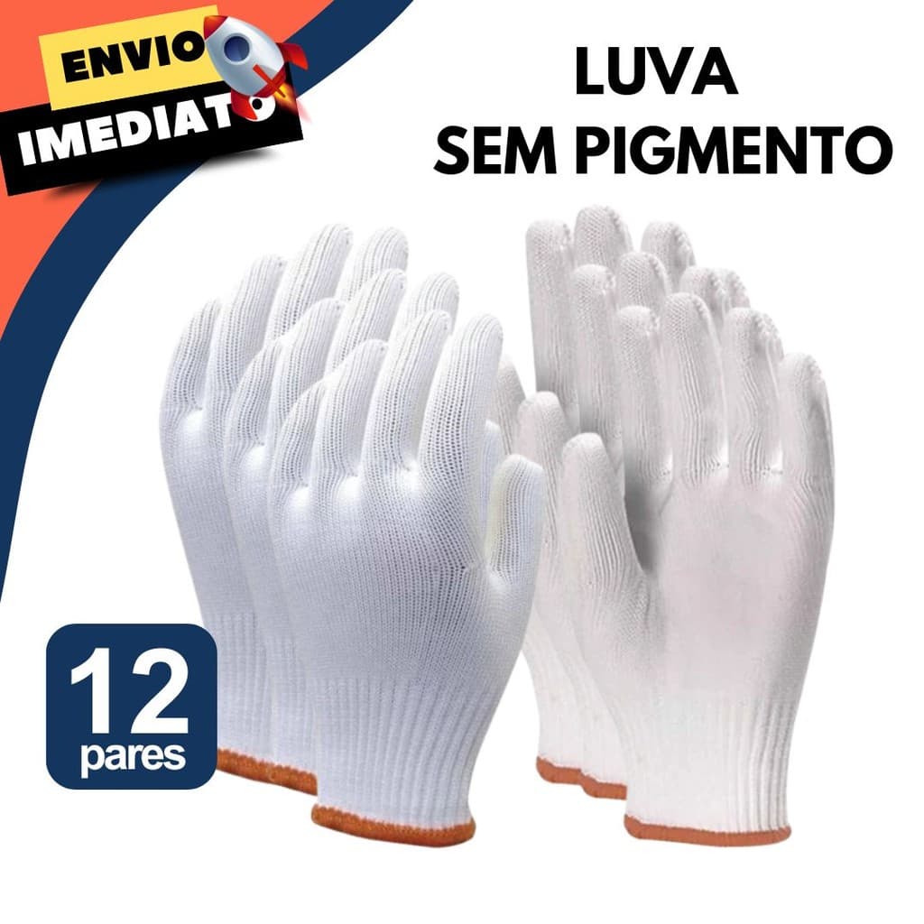 Kit 12 Luva Tricotada Malha Sem Pigmento Proteção para Reparos de Máquinas Jardinagem