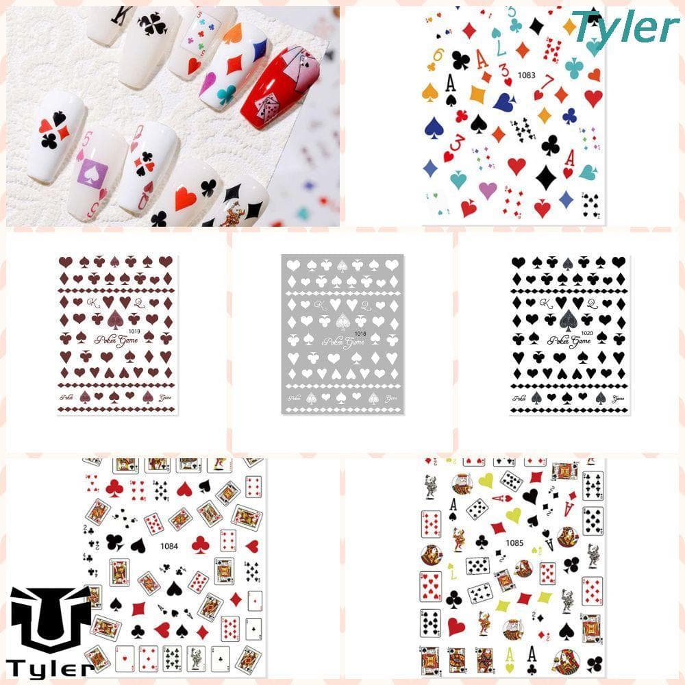 TYLER Poker Nail Art Sticker 3D Decalques Interessantes Desenho De Cartas De Jogo Adesivo