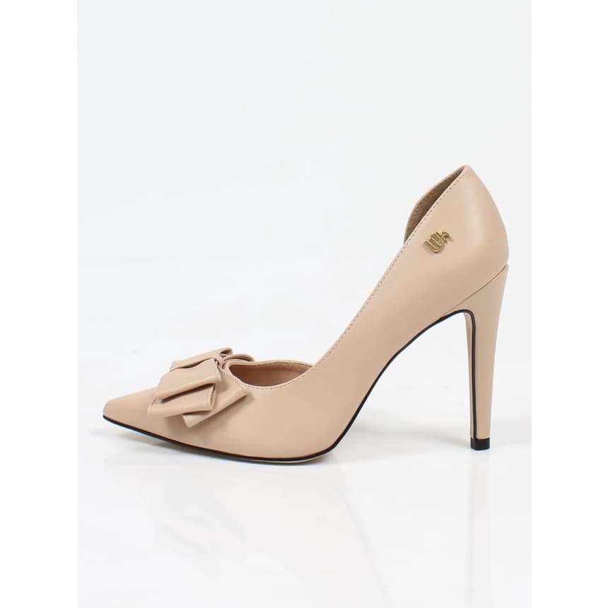 Scarpin Salto Alto WK Laço Corte Lateral Nude Amendoa