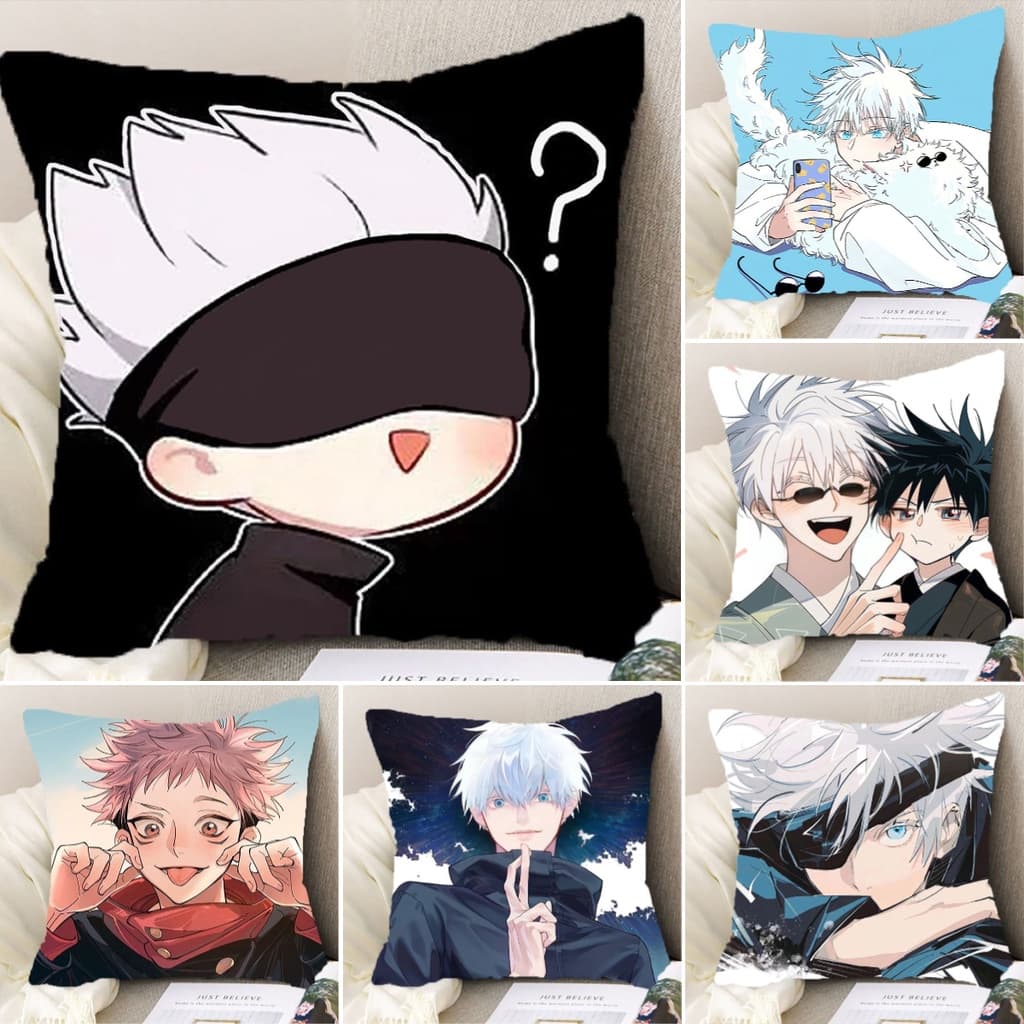 Almofada Satoru Gojo Jujutsu Kaisen, almofada decorativa de poliéster com estampa de desenho animado, capa de almofada p