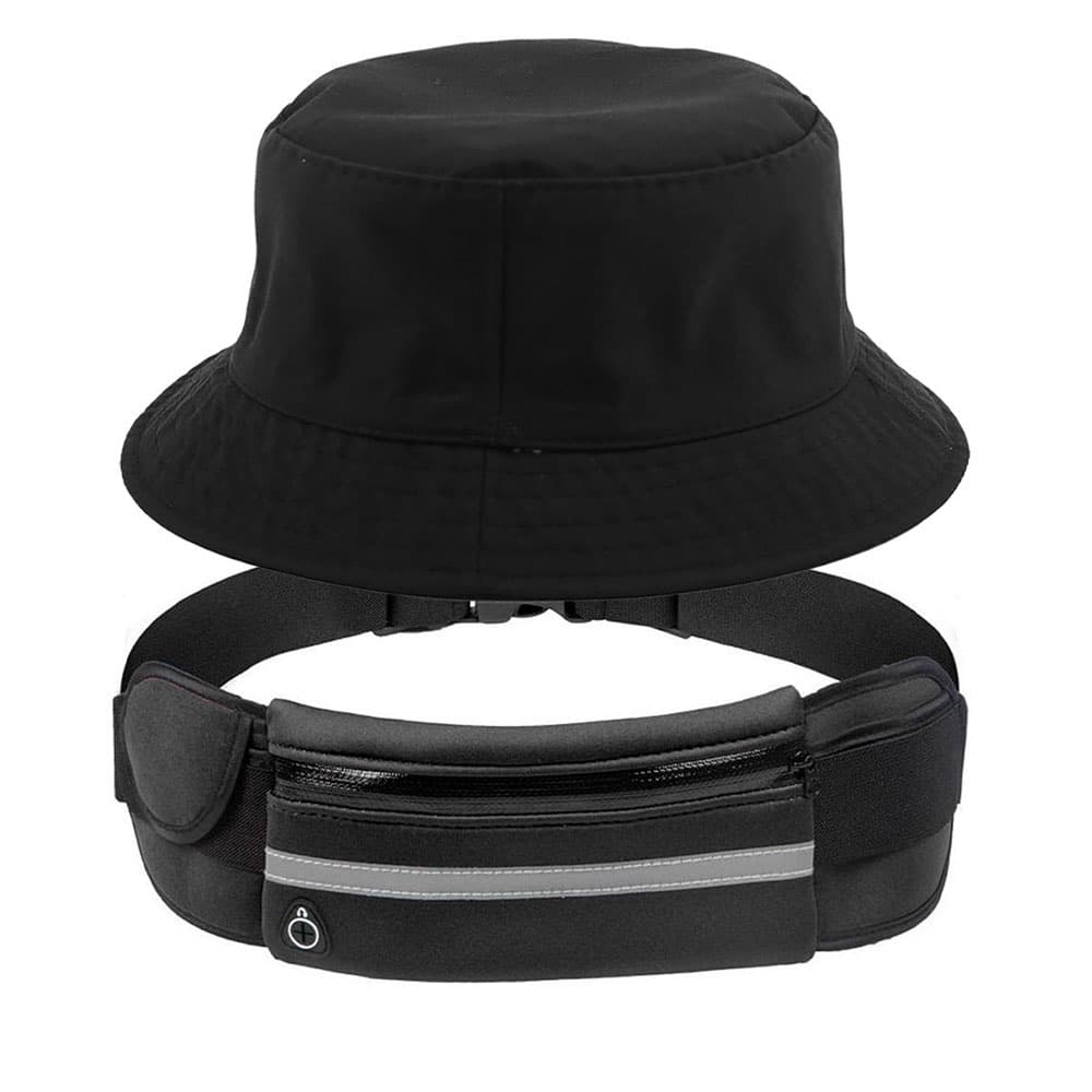 Combo Chapéu Bucket, Pochete Ajustável Bolsos Saída Fone De Ouvido