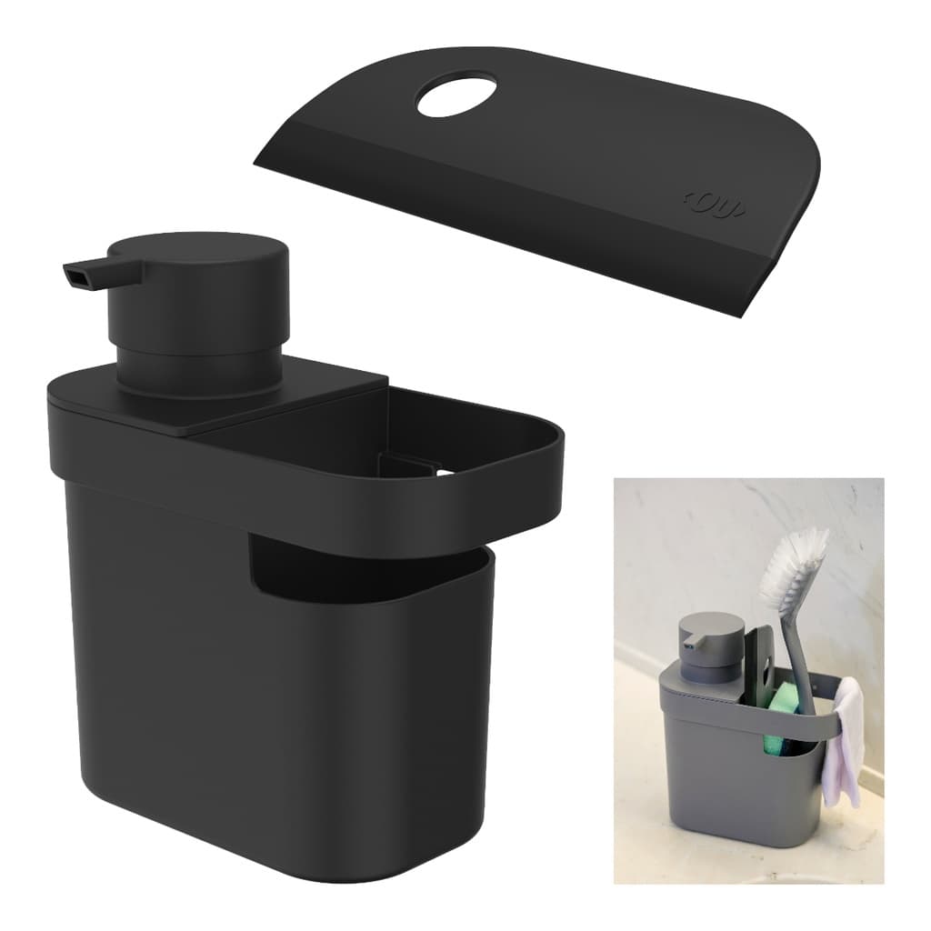 Kit Dispenser de Detergente 650ml e Organizador de Pia Porta Bucha com Rodinho Compacto Funcional OU